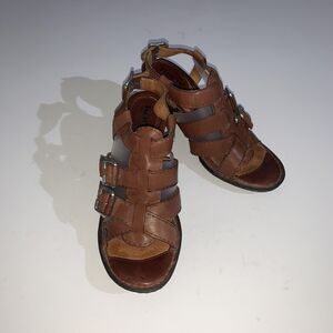 Born Shoes Womens Size 6M Brown Leather Gladiator Buckle Heel Sandals Comfort